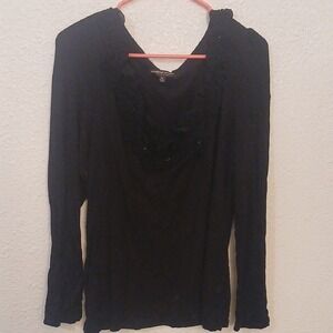 "Make Offer" Adrienne Vittadini Black Ruffled Blouse with V-Neckline
